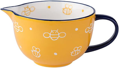 Gaolinci Cherry Blossom Pattern Kitchen Ceramic Mixing Bowl, 1 Quart Large Bowl, with Pouring Spout and Handle