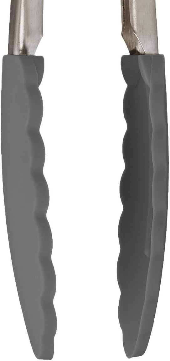Tovolo Stainless Steel Tongs with Silicone Tips Set of 3 Mini 7” 9” 12 Inch with Easy Lock Mechanism for Cooking Grilling Air Fryer Serving, Red Black Charcoal Gray Heat Resistant Kitchen Tongs