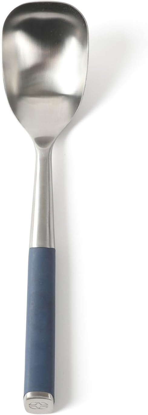 Calphalon Edge Cooking Spoon, Cooking Utensil Spoon, Stainless Steel Kitchen Spoon with Heat Resistanc Silicone Non-Slip Handle, Nonstick-Safe Basting Spoon,Durable Kitchen Utensil (Navy Blue)