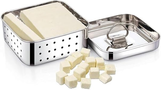 Eternals Stainless Steel Paneer Maker Mould Medium Size, Paneer Press With Lid, Tofu Press Mould Maker, Whey Seperator (Square, 450ml Capacity)