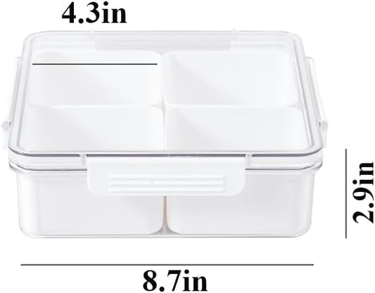 Veggie Tray with Lid - Square, 4-Compartment Divided Serving Tray, Party Platter, Fruit Tray, Snack Tray, Divided Serving Tray with Lid, Candy Tray, Snack Container, Fridge Organizer