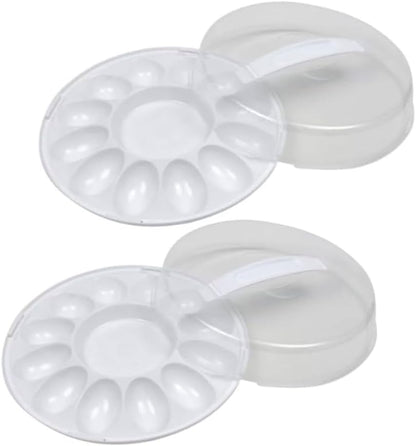 Deviled Egg Carrier with Lid and Handle, 12-Slot Plastic Container, Tray BPA Free 10.375 Inch Round, Freezer Safe - 2 Pack - For Serving and Storing Deviled Eggs BONUS 1 Disposable Decorating Bag