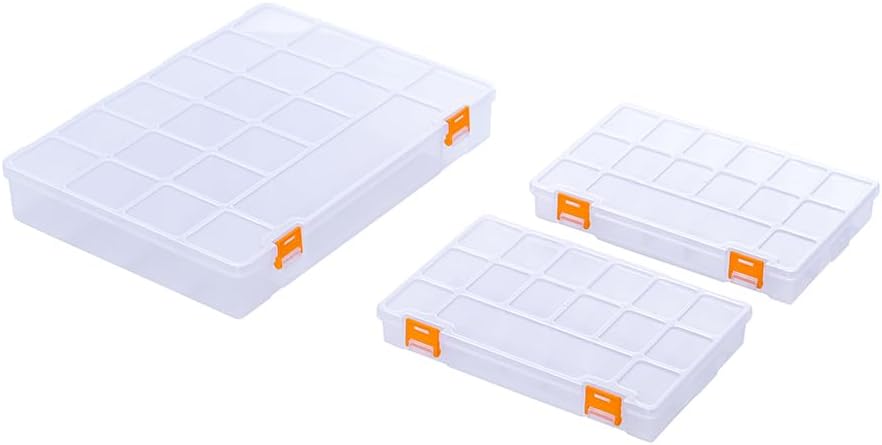 2 Pack Fixed 21 Grids Large Clear Plastic Storage Box, Transparent Organizer Container Case for Small Parts, Bead, Button, Jewelry, Diamond, Craft Supplies,Sewing Kit, DIY Accessories