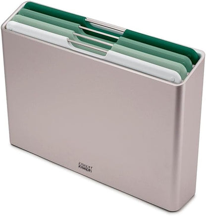 Joseph Joseph Folio 4-Piece Colour coded Cutting Board Set, Slimline case for organized Kitchen storage, Graphite