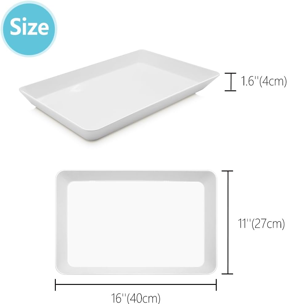 Serving Tray Platter, 4 Pack Food Tray for Veggie Fruit Snack Dessert Cookie Cheese, Food Trays for Party Supplies Display, Plastic Platters for Serving Food, Large White Trays, BPA Free