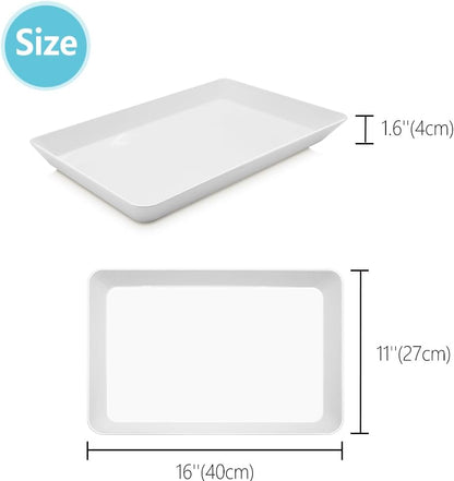 Serving Tray Platter, 4 Pack Food Tray for Veggie Fruit Snack Dessert Cookie Cheese, Food Trays for Party Supplies Display, Plastic Platters for Serving Food, Large White Trays, BPA Free