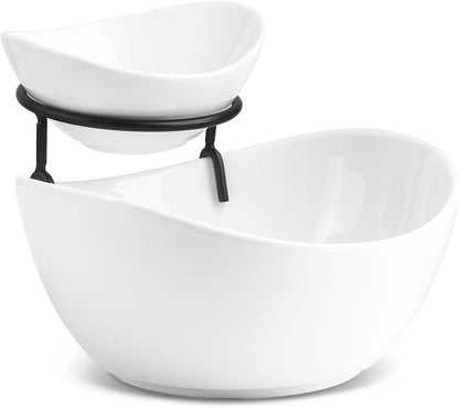 YHOSSEUN Chip and Dip Serving Set, 2 Tierd Serving Bowl Set Ceramic Chip and Dip Bowls with Stand, Serving Dishes for Entertaining Appetizer Serving Food Display Stand for Parties