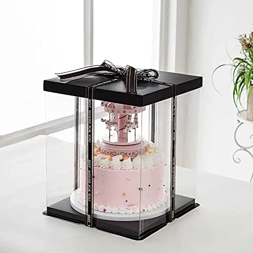 XININSUN 2Pcs Large Cake PET Clear Box, 10" X 10" X 9" with ribbon and pre-folded lid, for 8" cake packing carry, baking cookie display, Carry Tall Layer Gift, Festive Gift Box -White