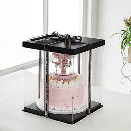 XININSUN 2Pcs Large Cake PET Clear Box, 10" X 10" X 9" with ribbon and pre-folded lid, for 8" cake packing carry, baking cookie display, Carry Tall Layer Gift, Festive Gift Box -White
