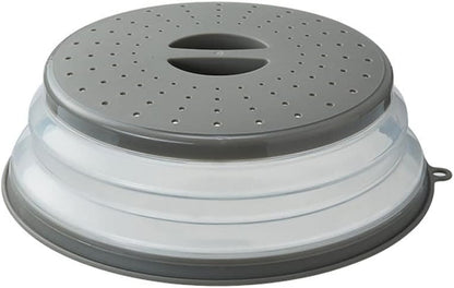 Collapsible Microwave Splatter Cover, 10.5 Inch, Dishwasher-safe, Microwave Plate Cover With Steam Vent，BPA-Free Silicone & Plastic (gray)