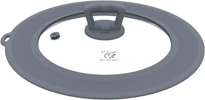 Vented Tempered Glass Universal Lid for Pot Pan Skillet with Heat Resistant Silicone Rim Microwave Splatter Lid Cover Microwave Safe Fit 11.5" 12" 12.5" Cookware, Dishwasher Safe Grey