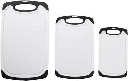 Restaurantware Cutting Board Set 15.7 x 9.6 x 1.1 Inches Plastic, Non-Slip Reversible Chopping Board Knife-Friendly Food Prep Board White