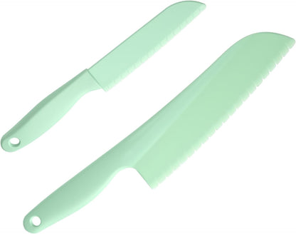 2Pcs Lettuce Knife Kitchen Cooking Plastic Knife Non-slip Nylon Knives 11-Inch and 8-Inch Serrated Salad Cutter Dishwasher Safe Kitchen Utensils for Vegetables Fruits Bread Cake Prevent Browning
