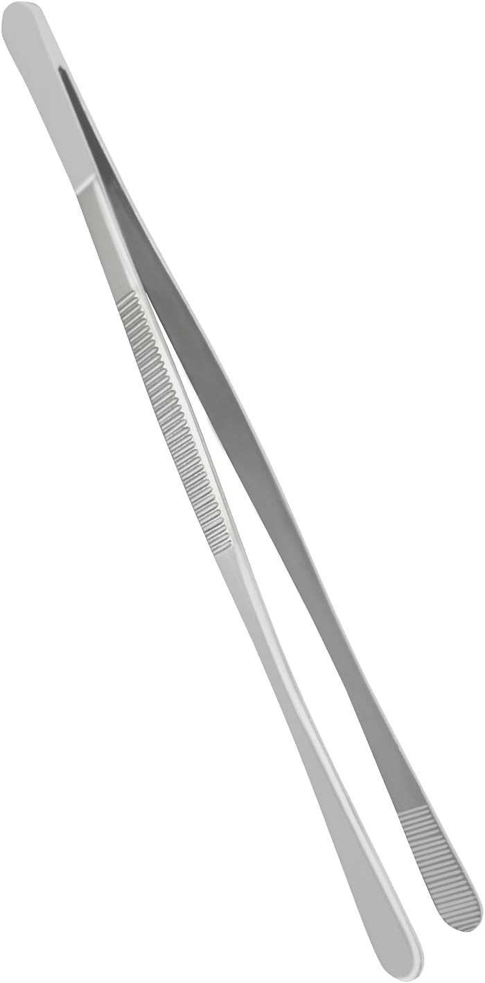 10-Inch Cooking Tweezers Pasta Tongs, Stainless Steel Kitchen Tweezer Tongs Culinary Food Tweezers for Cooking & Baking (Sliver)