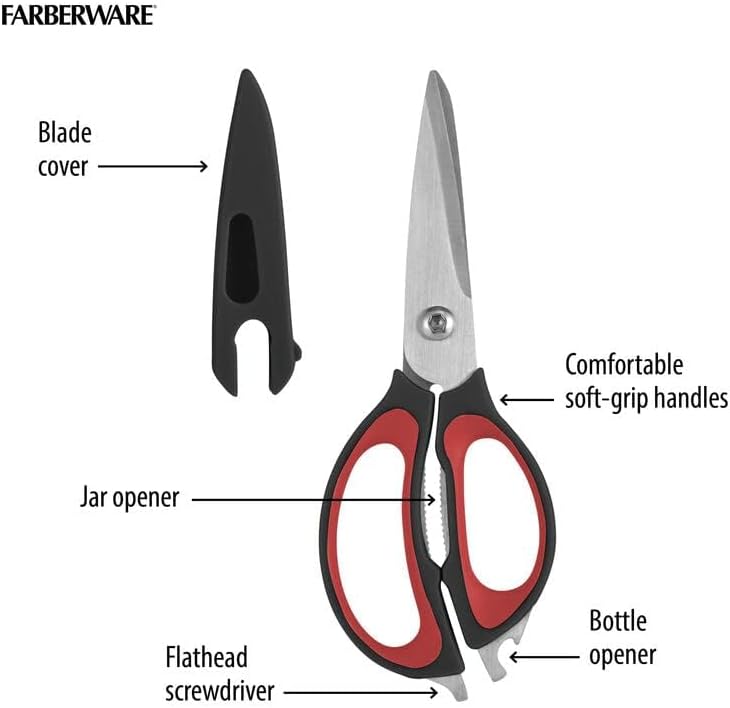 Farberware 4-in-1 Kitchen Scissors, High Carbon Stainless Steel, Black
