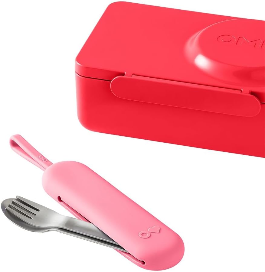Omie OmieBox Kids Utensils Set with Case - 2 Piece Plastic, Reusable Fork and Spoon Silverware with Pod for Kids (Mint Green)