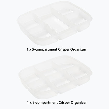 Divided Vegetable Tray with Lid，5 Compartments + 6 Compartments Snack Box - Clear Refrigerator Organizer - Plastic Food Storage Containers for Snacks, Fruits, Vegetables, Salads and Meat（4Pcs