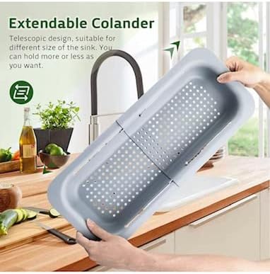 Expandable Over-the-Sink Colander Strainer Basket 14.25 to 19.5 Inch Black
