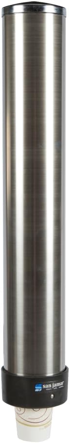San Jamar Pull-Type Cup Dispenser 12-24 Oz. Cups for Restaurants, Home, and Office, Plastic, 23.5 Inches, Silver