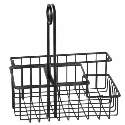 G.E.T. 4 Compartment Condiment Caddy, Teflon Coated, 8" x 6.5", Black (Pack of 12)