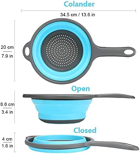 Foldable Silicone Strainer Colanders with Handles, Green and Red, 2 Pack