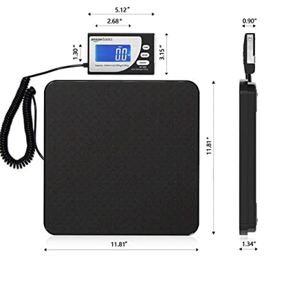 Amazon Basics Digital Postal Shipping Scale with Tare Function, AC Adapter, 65 lb Capacity, 0.1 oz Readability, LCD Display, Black