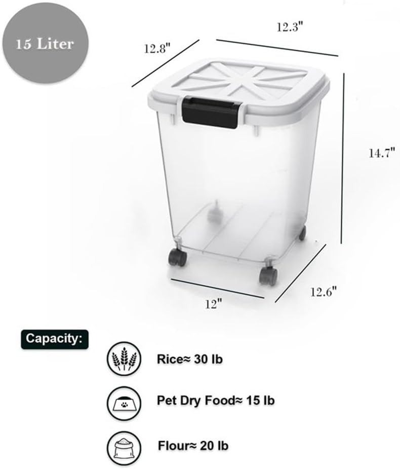 HANAMYA 40 LB Rice Storage Container with Measuring Cup, BPA free, For Rice | Grain | Pet Food | Flour, 1 count, Clear & Black