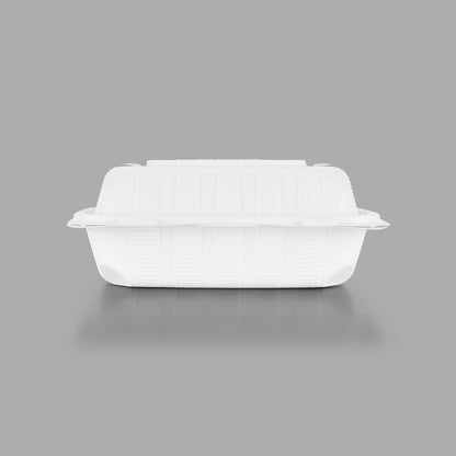 KARAT EARTH Clamshell Take Out Food Containers [8"x8" - 200 ct] To Go Containers | 3 Compartment, Soak-Resistant, Durable, Stackable | Vented for Hot/Cold Foods, White