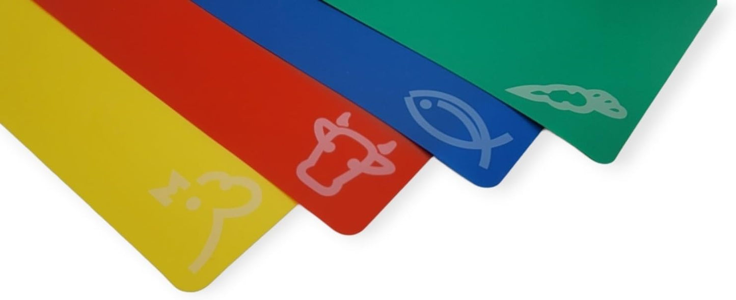 Handy Housewares 4pc Flexible Cutting Mat Set - Veggie, Fish, Beef and Poultry Cutting Mat Set, 11.75 x 9.75 Inches (1 Set)