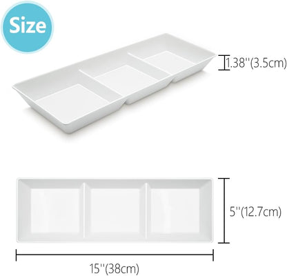 Divided Serving Tray Platter, 4 Pack 15" x 10" Fruit Veggie Food Tray for Party, Plastic Serving Trays for Appetizer, Snack, Dessert, Cookie, Brunch Decorations Platters, White Trays BPA-Free