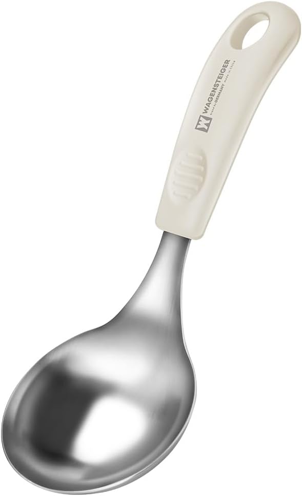 Short Stainless Steel Ladle 220mm (8.6”) – SUS304 Thick Deep Bowl Head with Soft-Grip Silicone Handle – Lightweight Mini Soup & Serving Spoon for Cooking – 5 Color Options (Gray)