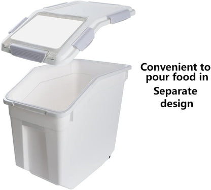 Saim Rice Container 25 lbs, Large Airtight Flour Storage Container with Wheels Measuring Cup, 2 Pack a Set BPA free Food Bin Grain Organizer Box for Dry Baking Supplies Kitchen Pantry Cereal (Gray)