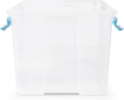 Sterilite 80 Qt Gasket Box, Stackable Storage Bin with Latching Lid and Tight Seal, Plastic Container to Organize Basement, Clear Base and Lid, 1-Pack