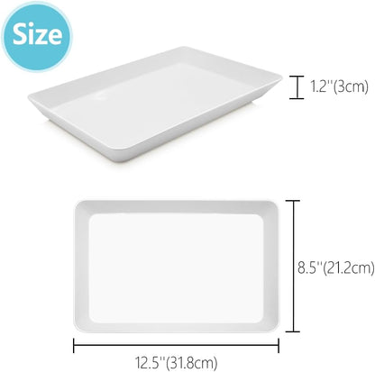 Serving Tray Platter, 4 Pack Food Tray for Veggie Fruit Snack Dessert Cookie Cheese, Food Trays for Party Supplies Display, Plastic Platters for Serving Food, Large White Trays, BPA Free