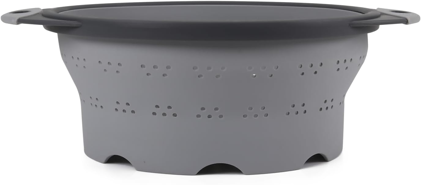 Dexas 10" Collapsible Silicone Colander in Cream, Kitchen Strainer with Handles, 15.1 Cup Capacity | BPA-Free, Heat-Resistant, Space-Saving Kitchen Tool