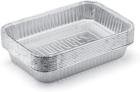 Weber Aluminum Drip Pans 10‑Pack – Disposable Foil Pans for Indirect Cooking, Catching Drippings, Ideal for Roasts, Turkeys & Gravy Drippings - Compatible with Weber Gas Grills - Grill Accessory