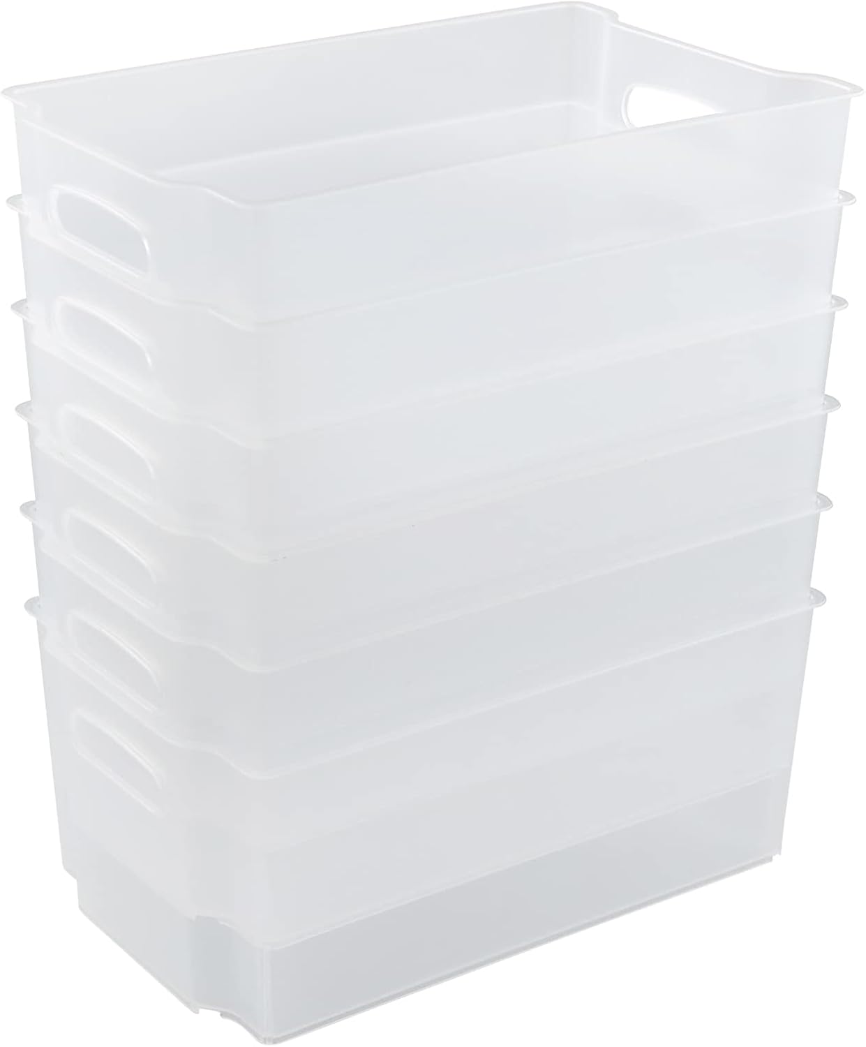 Tyminin Plastic Stackable Fridge Storage Basket Freezer Bin Organiser, Matte Transparent, 4 Packs