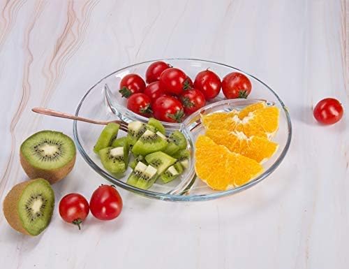 FOYO Round Tempered Glass Serving Platters/Trays - 3 Sectional -10'' Diameter, Set of 2