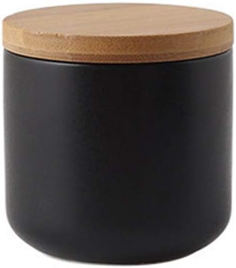 Ceramic Food Storage Jar Canister Modern Design Food Canisters with Airtight Seal Bamboo Lid, Loose Tea Coffee Spice Nuts Snacks Storage Jar Canister (Black 7.03oz/200ml)