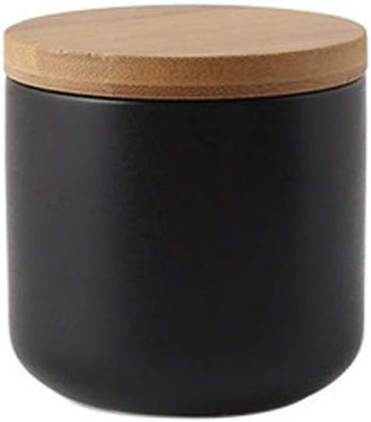 Ceramic Food Storage Jar Canister Modern Design Food Canisters with Airtight Seal Bamboo Lid, Loose Tea Coffee Spice Nuts Snacks Storage Jar Canister (Black 7.03oz/200ml)