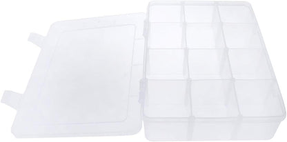 Xiaoyztan Clear Plastic Organizer, 12 Grids with Adjustable Dividers, Jewelry Box Bead Storage Container for Small Parts, Fishing Tackle, DIY Crafts, and Earrings