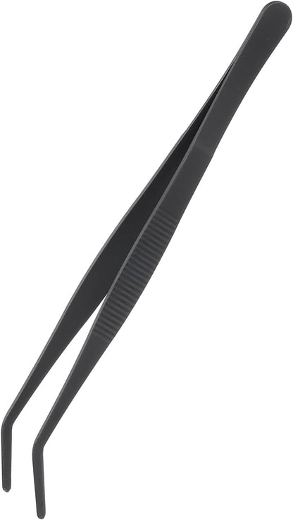 uxcell Kitchen Tweezers Stainless Steel, 8 Inch Food Tongs Fine Cooking Tweezers Set Extra-Long Tweezer Tongs for Cooking Grill Baking BBQ, Black Bend Clip