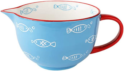 Gaolinci Cherry Blossom Pattern Kitchen Ceramic Mixing Bowl, 1 Quart Large Bowl, with Pouring Spout and Handle