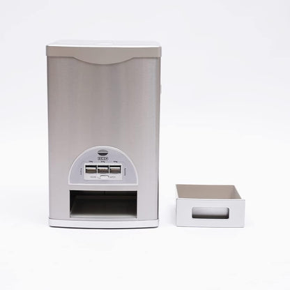 Auto Rice Dispenser Container, Stainless Steel Rice Dispenser, 15kg/33lb Large Capacity Automatic Rice Storage Container Kitchen Rice Dispenser Countertop, Silver