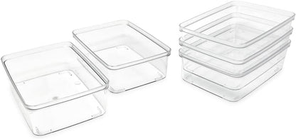 Isaac Jacobs 2-Pack Square Clear Storage Bins (10” L x 10” W x 6.1” H) w/Cutout Handles, Plastic Organizer for Home, Office, Kitchen, Fridge/Freezer, Bathroom, BPA Free, Food Safe (2-Pack, Square)
