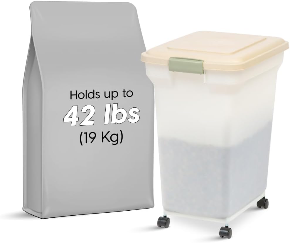 IRIS USA Dog Food Storage Container 58 Lb, Airtight Large Pet Food Storage Bin with Wheels, for Dog Cat Bird Chicken Food, Holds Up to 58 lbs, Keep Fresh, BPA Free, Made in USA, Black