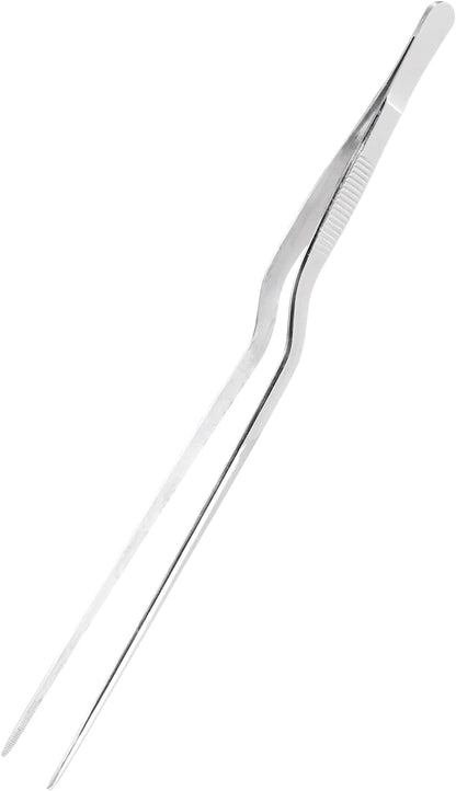 uxcell Kitchen Tweezers Stainless Steel, 10 Inch Food Tongs Fine Cooking Tweezers Set Extra-Long Tweezer Tongs for Cooking Grill Baking BBQ, Black Clip