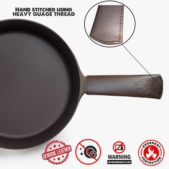 Leather Cast Iron Skillet Pan Handle Cover (Standard 4.5) Thick Leather Heat Resistant Handle Holder for Cast Iron Skillets & Pans (Handmade)