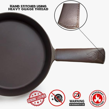 Leather Cast Iron Skillet Pan Handle Cover (Standard 4.5) Thick Leather Heat Resistant Handle Holder for Cast Iron Skillets & Pans (Handmade)