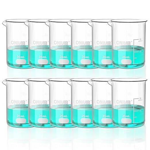 ONiLAB Glass Measuring Beaker Set 50ml 100ml 250ml (Pack of 3) 3.3 Boro Griffin Low Form with Printed Graduation Scientific Glassware for Laboratories, Classrooms or Home Use 13900244